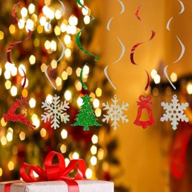Imagem de 12 peças de decorações de Natal para pendurar redemoinhos - redemoinhos, serpentinas laser, prata, floco de neve, decorações de árvore para interior, escritório, sala de aula, parede, teto - Natal