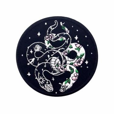 Imagem de The White and Black Snakes with Flowers and Space Patch Bordado Aplique Ferro no Emblema Costurado