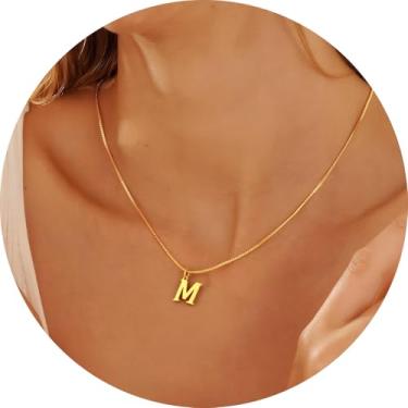 Imagem de Colar com inicial para mulheres, pingente de letra de aço inoxidável banhado a ouro 18K, bloco de A a Z, joia personalizada do alfabeto, 18+2in, Aço inoxidável, Sem Pedra Preciosa