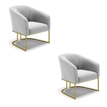 Imagem de Kit 02 Poltronas Suede Base Industrial Dourada Cinza