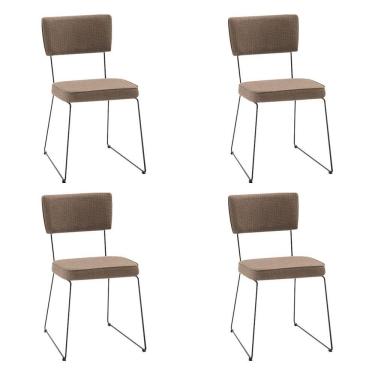 Imagem de Kit 4 Cadeiras De Jantar Decorativa Base Aço Preto Luigi Linho Bege - Gran Belo