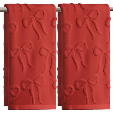 Imagem de Artoid Mode 2 peças de toalhas de mão jacquard com laço 3D vermelho para banheiro, 100% algodão macio absorvente toalha de decoração de banheiro, 14,7 x 29,5 polegadas