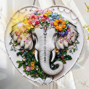 Imagem de Protetor solar de acrílico colorido, decoração de janela suspensa de elefante com design de vitral impresso, apanhador de sol, arte de parede de arco-íris, ornamentos de Natal para uso interno e
