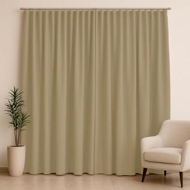 Imagem de Cortina Blackout para Trilho Suíço 3,00x2,70m – 2 Painéis de 1,50m cada, Ideal para Sala, Quarto, Escritório (Bege)