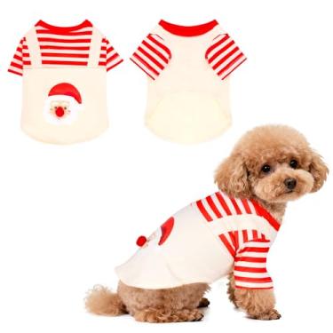 Imagem de Pistha Linda camiseta de cachorro de Natal macia com estampa de Papai Noel para cães pequenos e gatos, vestido de Natal, P