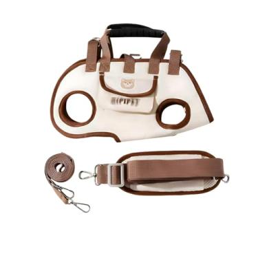 Imagem de Coleira Peitoral 3 em 1 para Cães, Bolsa de Transporte, Guia e Alça de Ombro Ajustável para Cachorros de Pequeno, Médio e Grande Porte (Bege, G)