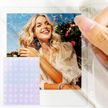 Imagem de 6 folhas de papel adesivo holográfico transparente – Adesivos autoadesivos de vinil à prova d'água para vidro, janela, lembrancinhas de festa de outono (coração)