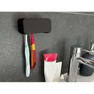 Imagem de Porta Escovas de Dente Parede – Fixação Sem Furo – Suporte Para 4 Escovas + Fita Dupla Face Forte(Preto,4 Escovas)