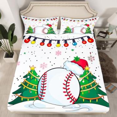 Imagem de Erosebridal Jogo de lençol de casal com estampa de árvore de Natal e floco de neve, para meninos, meninas, crianças, sem lençol de cima