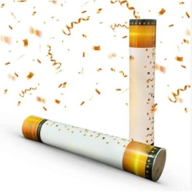 Imagem de Lança Confetes Metalizado Tubo 30cm Colorido Prata Dourado Rosê Gold P/Festa Aniversários Reveillon,canhão de confete(3 TUBOS,DOURADO)