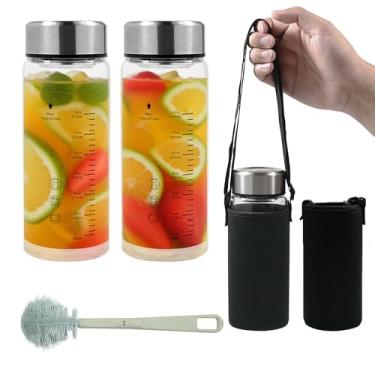 Imagem de Rackickyer Garrafas de água de vidro para suco de 473 ml, garrafas de água de vidro de boca larga com tampas e manga, para sucos, vitaminas, leite, proteínas, reutilizáveis, à prova de vazamento