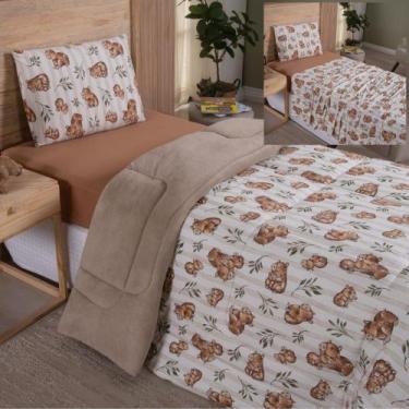 Imagem de Coordenado Edredom e Lençol em Malha Solteiro Capivara 4 Peças - 100% 