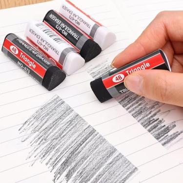 Imagem de 2 borrachas de borracha 4B, borracha triangular macia e limpa, borracha de lápis preta e branca para exames de estudantes (preto)