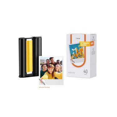 Imagem de Liene Papel fotográfico M110 7,6 x 7,5 cm, 40 folhas e 1 cartucho, papel adesivo para impressora fotográfica premium, impermeável, à prova de manchas, papel fotográfico instantâneo para impressora