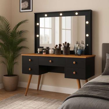 Imagem de Penteadeira Camarim Com Led Anaísa Preto/nature