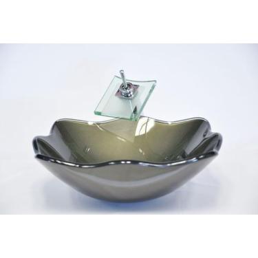 Imagem de Cuba de Vidro Quadrada Ondulada 42cm Bari - EKASA, Ouro Envelhecido