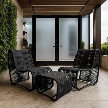 Imagem de Cadeiras Lotus Chaise Longue em Corda Náutica e Aço Poltrona para Jardim e Varanda Gourmet Design Ergonômico e Moderno (Preto)