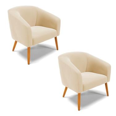 Imagem de Cadeira Sala De Jantar Pé Palito Castanho Kit 2 Stella Suede D03 - D'rossi Cor Bege