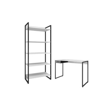 Imagem de Jogo De Escritorio Estante E Escrivaninha Ade Branco Preto