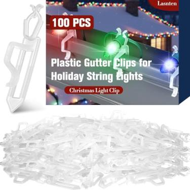 Imagem de Lasnten 100 peças de clipes de luz de Natal, clipes de calha de telha de férias ao ar livre para lâmpada C9 C7 e luzes de LED, cabides brancos à prova de intempéries para pendurar na árvore de telhado