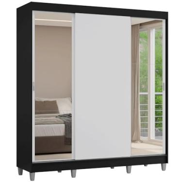 Imagem de Guarda-roupa Casal com Pés 3 Portas de Correr com Espelhos Preto/branco Reno Madesa