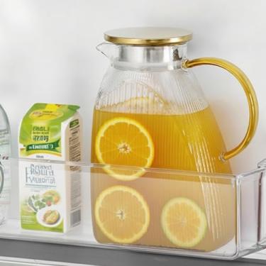 Imagem de Jarra de vidro com tampa e bico, jarra de água de 1,8 litro para geladeira, jarra de chá gelado transparente com tampa de aço inoxidável, jarro de água resistente ao calor para geladeira e garrafa de