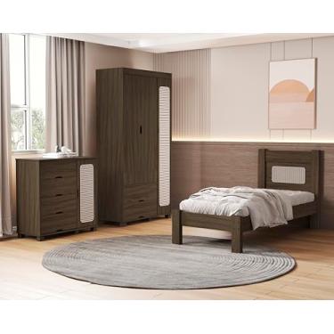 Imagem de Quarto Completo Solteiro Clara Com Cômoda Roupeiro e Cama. (Chocolete)