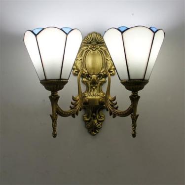 Imagem de Luminária de parede retrô americana em vidro colorido com LED, estilo europeu, luxuosa, para sala de estar, restaurante, quarto, escritório, casa de campo, hotel, café, bar, corredor (H 2 lâ