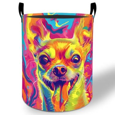 Imagem de Chihuahua cesto de roupa suja 50 x 40 cm, cão colorido, dobrável, impermeável, balde de armazenamento de roupas Oxford para quarto, banheiro, quarto de bebê, organizador de brinquedos, presentes para