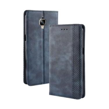 Imagem de Capa para OnePlus 3/3T,Retro Flip magnético,Caso de telefone de couro PU,Design de carteira com 3 slots de cartão e 1 clipe de dinheiro -Blue