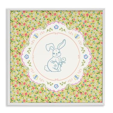 Imagem de Stupell Industries Floral Spring Bunny & Sprig Gray Framed Giclee Art, design por Angela Steahling, 12 x 12