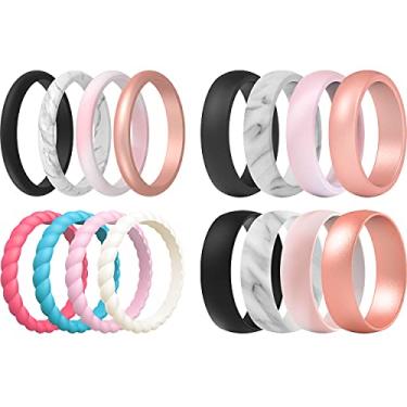 Imagem de ThunderFit Alianças de casamento de silicone para mulheres, clássicas finas giratórias e redondas 16 alianças de noivado de borracha misturada, 3.5 - 4 (14.9mm), Borracha, silicone, Sem pedra preciosa