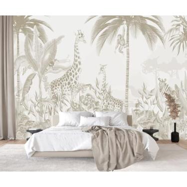Imagem de PYFFYP - Papel de parede Safari Jungle murais tropicais para berçário (não descasque e cole)