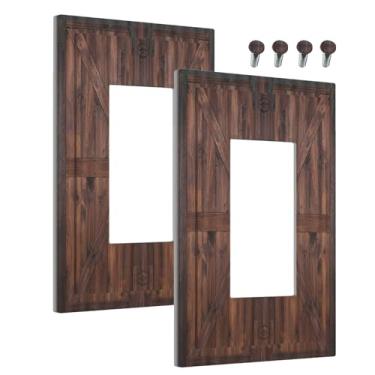 Imagem de Wmhusu Capas de tomada marrom country porta de celeiro retrô placa de parede 1 gangue placa de parede único interruptor de luz decorativa GFCI receptáculo placa elétrica para cabine de fazenda (pacote