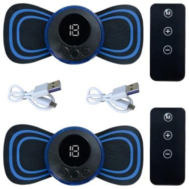 Imagem de Massageador de pescoço Ems, mini dispositivo portátil, controle remoto, visa pescoço, ombro, cintura e pernas, intensidade e velocidade ajustáveis, pacote com 2