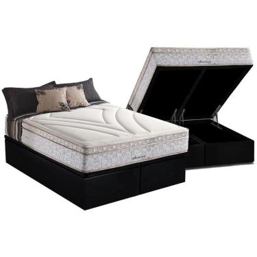 Imagem de Cama Box Baú King: Colchão Molas Masterpocket Ensacadas Herval Maxspring American + Base Crc Suede Black (193x203)