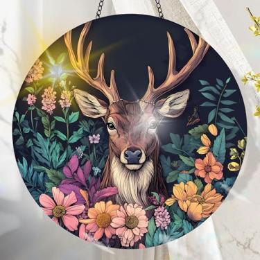 Imagem de Suncatcher acrílico colorido, decoração de janela suspensa de veado com design de vitral impresso, apanhador de sol, arte de parede de arco-íris, ideia de presente e ornamento de jardim, uso interno e