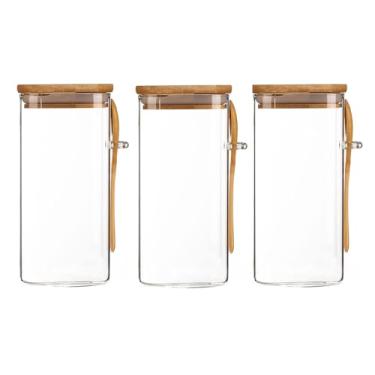Imagem de Kit 3 Potes Hermético de Vidro com Tampa e Colher de Bambu 1,3L