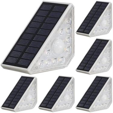 Imagem de Pacote com 6 luzes LED de escada movidas a energia solar com sensor de movimento, iluminação externa à prova d'água para quintal, jardim e varanda