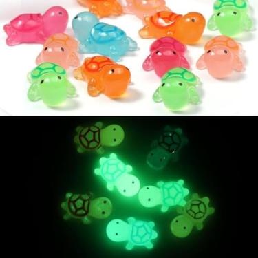 Imagem de 5 peças luminosas mini tartarugas de resina, estatuetas de tartarugas marinhas que brilham no escuro, lindo volume minúsculo para topos de bolo, decoração temática animal oceano jardim micro paisagem