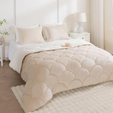 Imagem de YUNLUYE Conjunto de edredom de lã de ovelha tamanho king, cobertor de outono macio e quente para todas as estações, preenchido com microfibra leve, conjunto de cama de dormitório universitário de