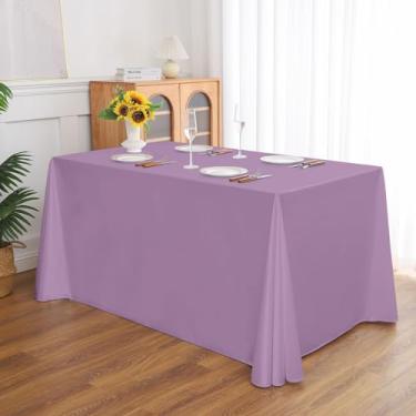 Imagem de Toalha de mesa retangular para banquetes, cor sólida, resistente, resistente a vincos, lavável, toalha de mesa de cetim, capa decorativa para mesa de jantar, buffet, festa e casamento, lavanda 119 x