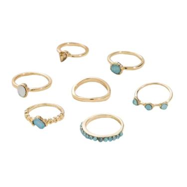 Imagem de DATOA Conjunto de anéis Boho Knuckle ouro azul verde pedra empilhável vintage colorido anéis de pedras preciosas boa sorte dedo midi declaração estética conjunto de anéis de polegar joias para