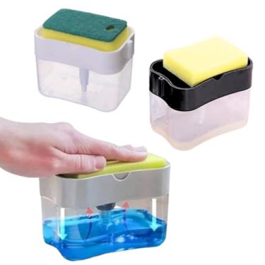 Imagem de Dispenser de Detergente com Porta Esponja, Dosador Manual com 1 Toque, Organizador para Pia de Cozinha, 14x9,5x10,7cm, Cores Sortidas, com Esponja