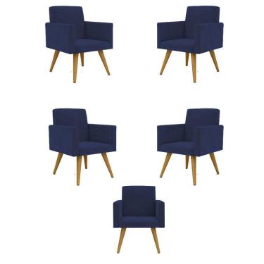 Imagem de Kit 05 Poltronas Nina Decorativa Para Recepção Balaqui Decor Cor:azul Marinho