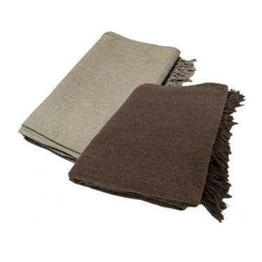 Imagem de Conjunto de mantas extragrandes para sofá (2 peças), dimensões 300 x 180 cm, material de algodão puro, com finalidades decorativas e protetoras. (Areia + Marrom Escuro)