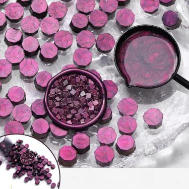 Imagem de 100 peças de contas de cera de vedação Aurora roxas, contas de selo de cera octogonal para selos de selos de envelope, convites, embalagens de vinho, selagem de letras