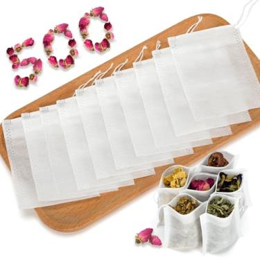Imagem de 500 saquinhos de chá descartáveis para chá de folhas soltas, sacos de filtro de chá vazios com cordão de algodão, sachês de infusor de chá preenchíveis para chá solto, café, ervas, especiarias e mais