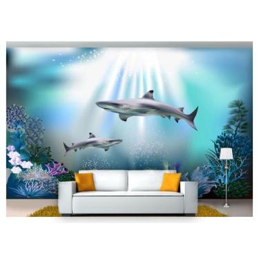 Imagem de Papel De Parede Vida Marinha Tubarões Mar 3D Fm93 - Você Decora