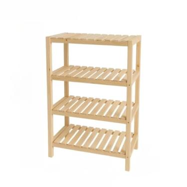 Imagem de Prateleira De Madeira de Pinho MaciçO 4 Camadas – Multiuso Para Cozinha, Sapatos E Armazenamento (Prateleira 4 Andares)